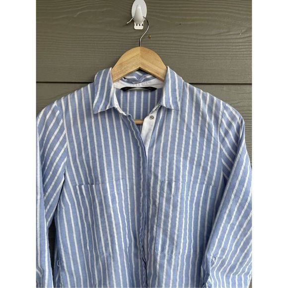 Zara white and blue pinstriped shirt dress - Picture 3 of 5